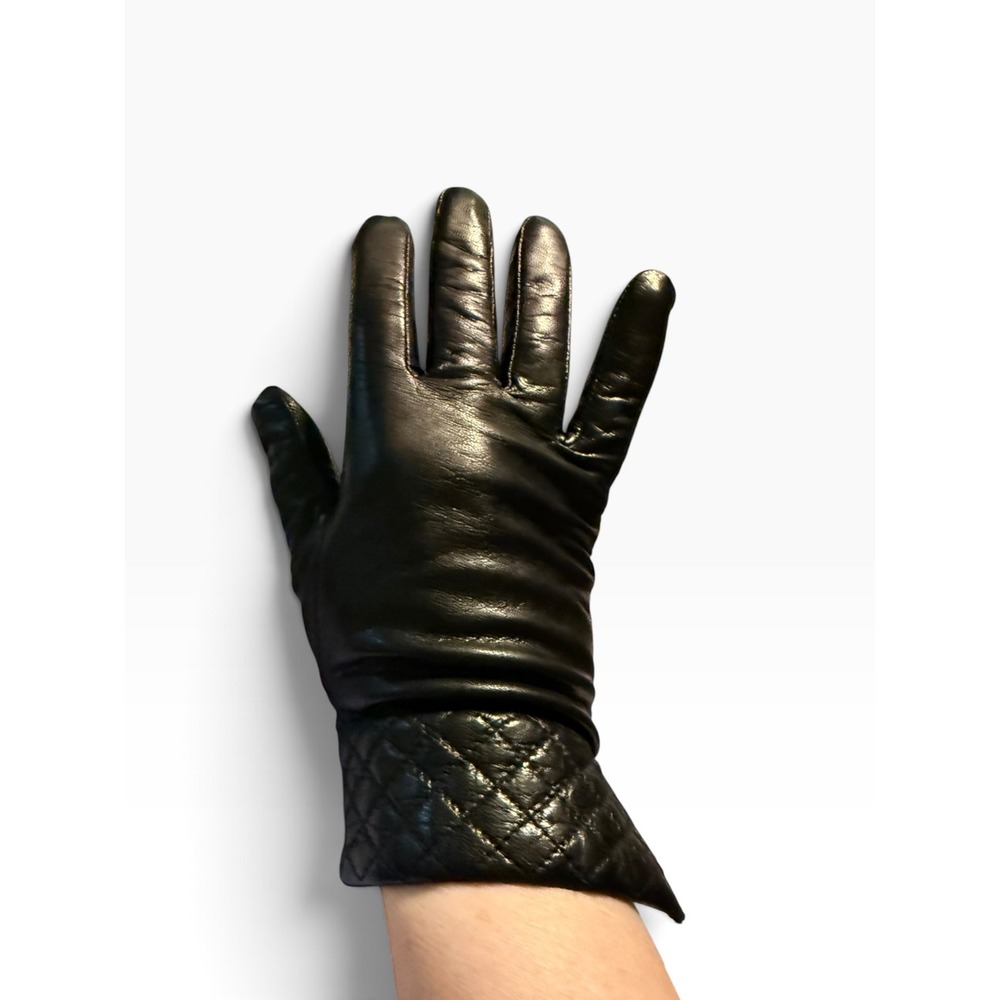Fownes Womens Black Genuine Leather Quilted Cuff Insulated thinsulate Gloves M